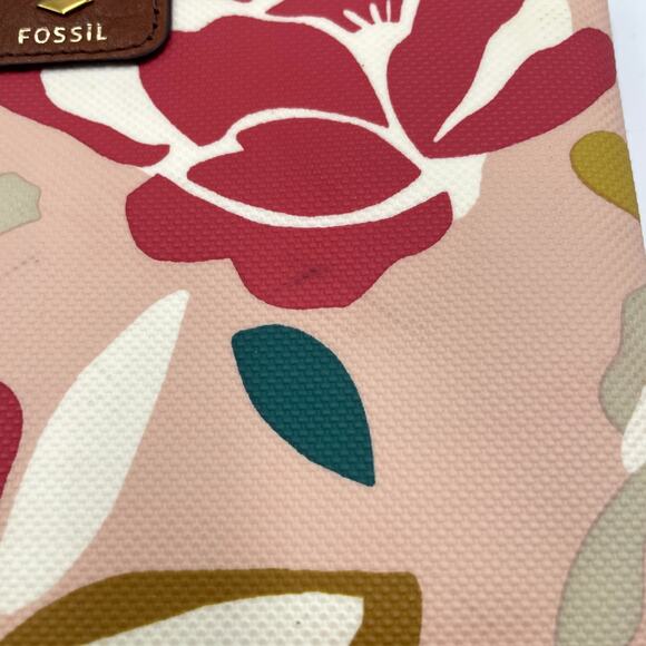 Fossil Wristlet Wallet Pink Floral Zip Around Card Wallet Leather Trim - Picture 3 of 8